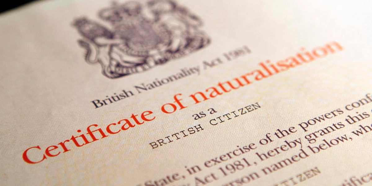 Certificata of naturalisation