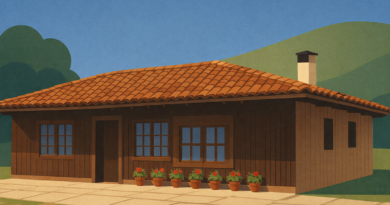 rural house on green hills