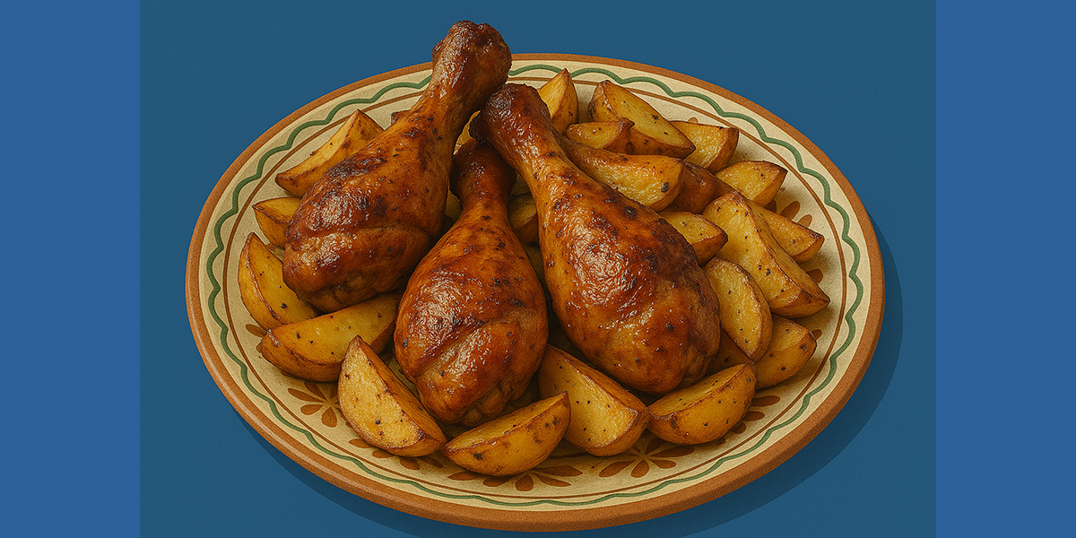 Traditional Bulgarian roasted chicken legs